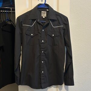 Ely Cattleman Black Shirt with White Accents
